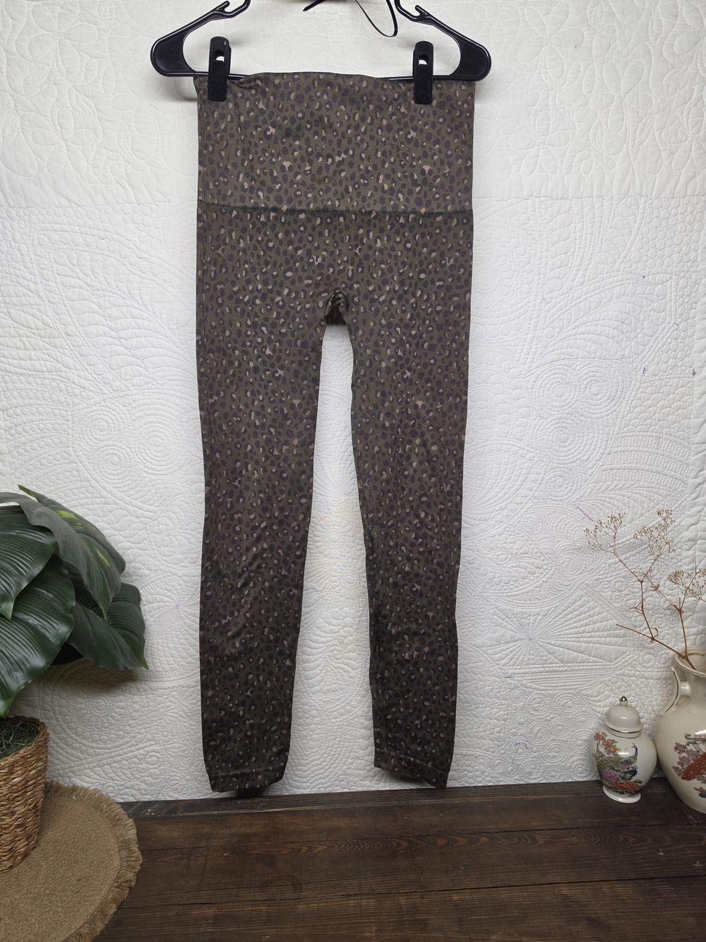 SPANX Olive Green Leopard Print Leggings